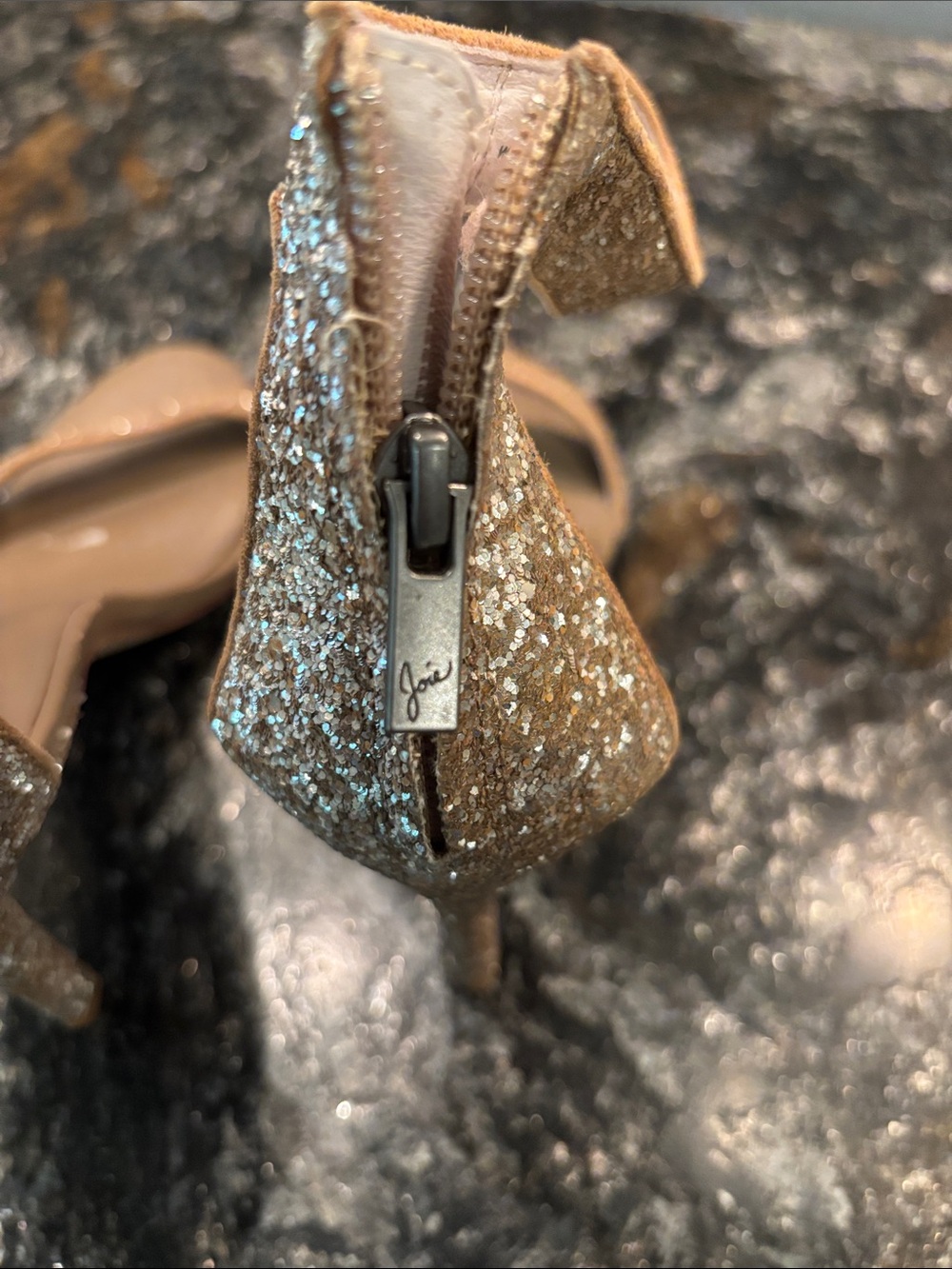 Joie Glitter Ankle-Strap Stilettos - Nude/Gold - Picture 5 of 7